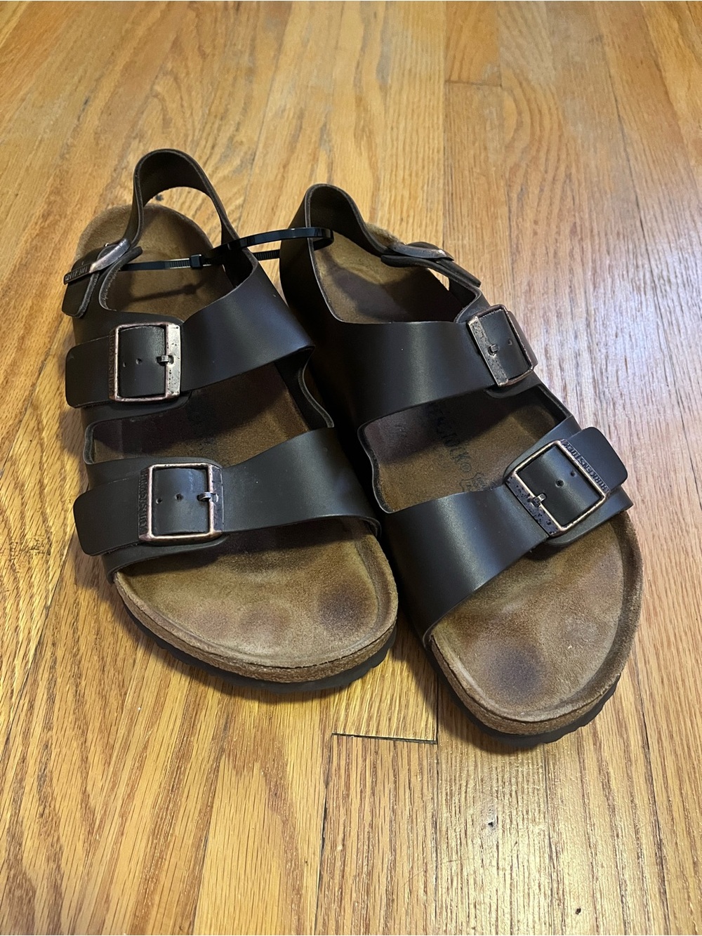 Birkenstock Milano Habana Soft Footbed Sandals Leather Brown Size 43 US M 10
